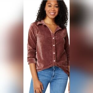 Dylan Western Plum Chenille Plush Velvet Button Up Shirt Top Large